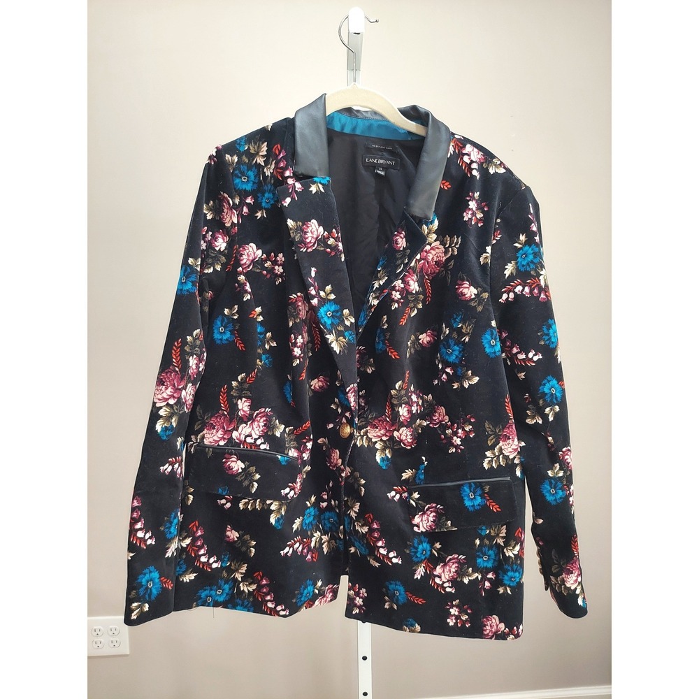 Lane Bryant The Bryant Blazer 22 Black Floral Velvet Office Statement Academia